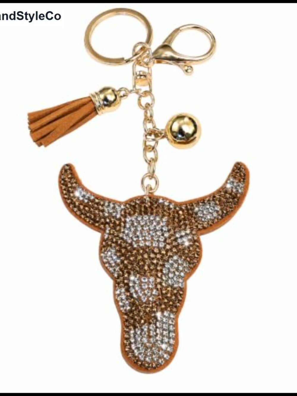 Rhinestone Longhorn Keychain Purse Charm Sparkly Western Bag Accessory
